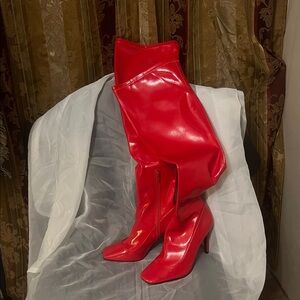 INC International Concepts Shiny Red Over the Knee Boots